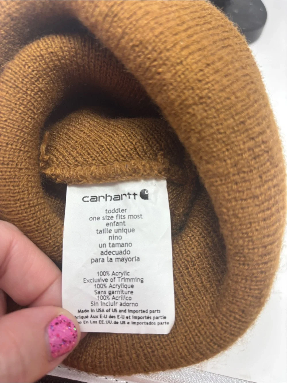 Carhartt Brown Cuffed Knit Beanie with Logo Patch toddler one size fits most